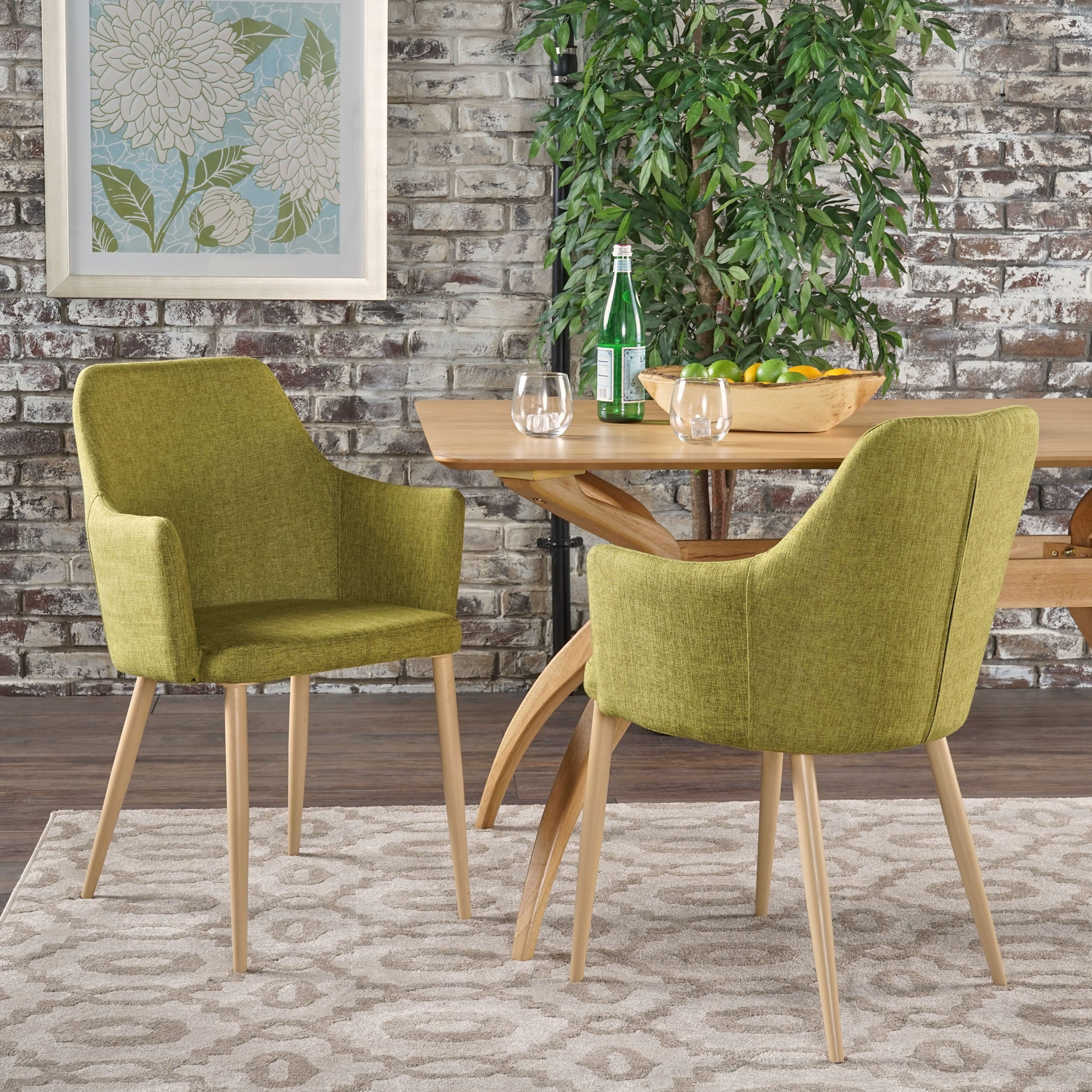 Mid Century Modern Fabric Upholstered Dining Chairs, Set of 2