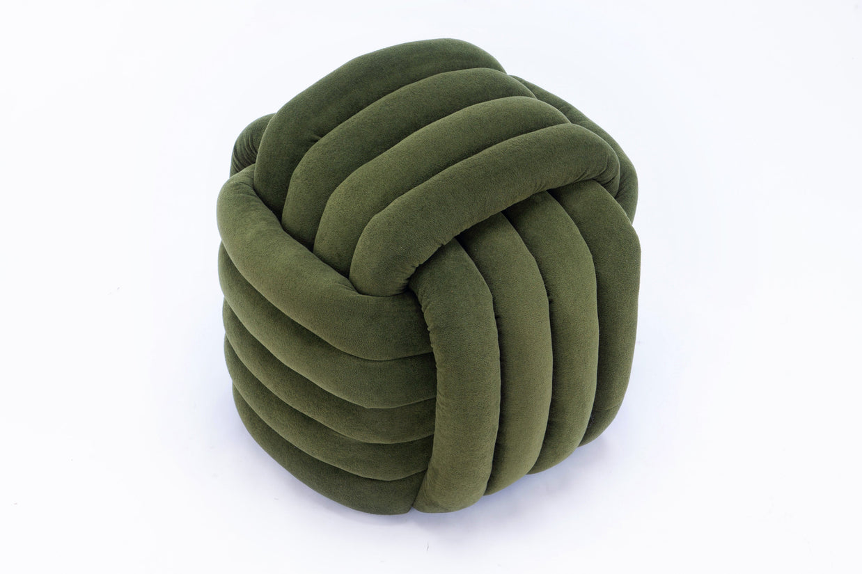 Chenille Knot Design Ottoman Makeup Stool Footstool, Green