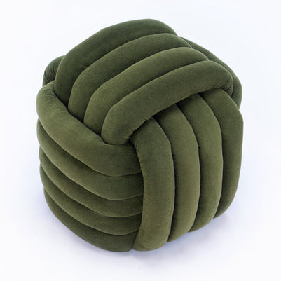 Chenille Knot Design Ottoman Makeup Stool Footstool, Green