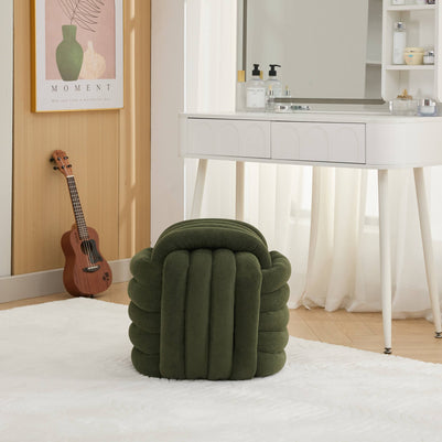 Chenille Knot Design Ottoman Makeup Stool Footstool, Green