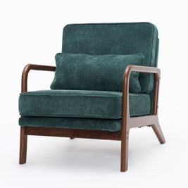 Accent Chair Mid-Century Lounge Dark Green Lumbar Cushion Wood Arms 26x29x30 In