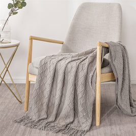 Fennco Styles Modern Textured Weave Knit Throw with Fringe 50