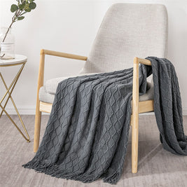 Fennco Styles Modern Textured Weave Knit Throw with Fringe 50