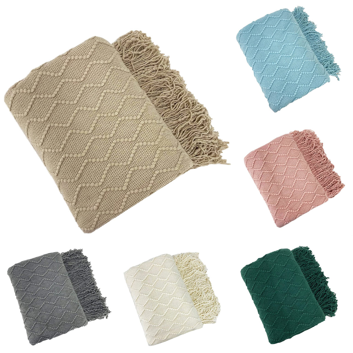 Fennco Styles Modern Textured Weave Knit Throw with Fringe 50