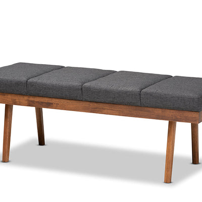 Baxton Studio Larisa Mid-Century Modern Charcoal Fabric Upholstered Wood Bench