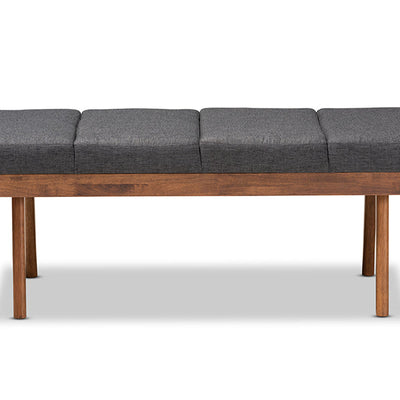 Baxton Studio Larisa Mid-Century Modern Charcoal Fabric Upholstered Wood Bench