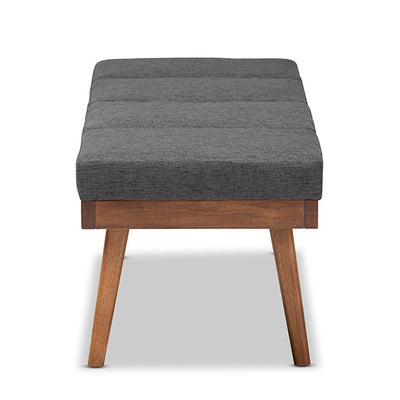 Baxton Studio Larisa Mid-Century Modern Charcoal Fabric Upholstered Wood Bench