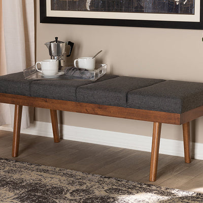 Baxton Studio Larisa Mid-Century Modern Charcoal Fabric Upholstered Wood Bench