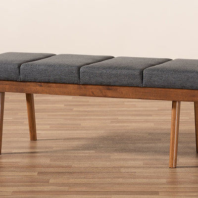 Baxton Studio Larisa Mid-Century Modern Charcoal Fabric Upholstered Wood Bench