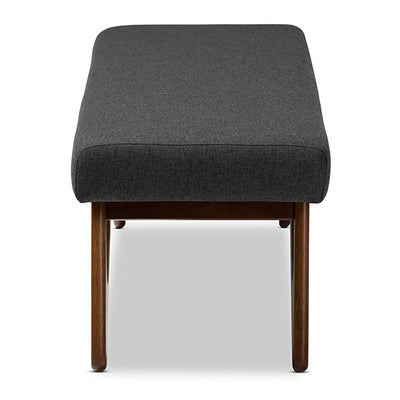 Baxton Studio Rika Mid-Century Modern Dark Grey Fabric Upholstered Walnut Brown Finished Boomerang Bench