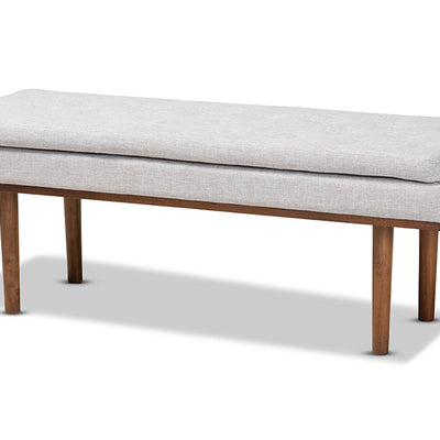 Baxton Studio Arne Mid-Century Modern Greyish Beige Fabric Upholstered Walnut Finished Bench
