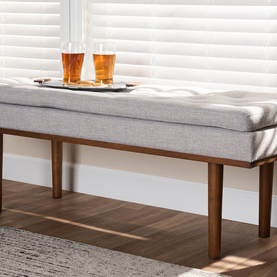 Baxton Studio Arne Mid-Century Modern Greyish Beige Fabric Upholstered Walnut Finished Bench