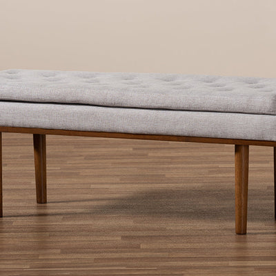 Baxton Studio Arne Mid-Century Modern Greyish Beige Fabric Upholstered Walnut Finished Bench