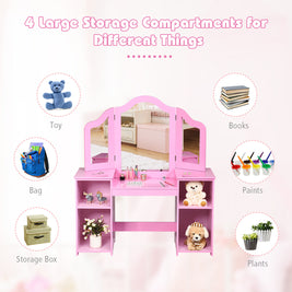 Kids Tri Folding Mirror Makeup Dressing Vanity Table Set