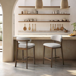 ACTU Counter Stools Set of 2, 26” Upholstered Bar Stools, Solid Wood, Mid-Century Modern