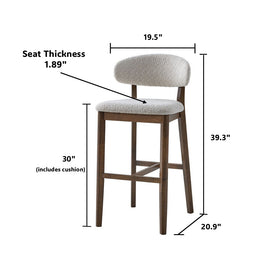ACTU Bar Stools Set of 2, 30” Upholstered Bar Height Stools, Solid Wood, Mid-Century Modern