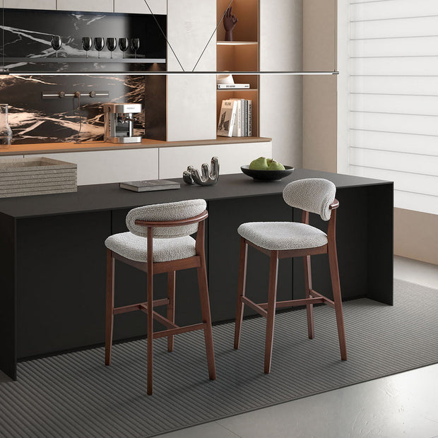 ACTU Bar Stools Set of 2, 30” Upholstered Bar Height Stools, Solid Wood, Mid-Century Modern