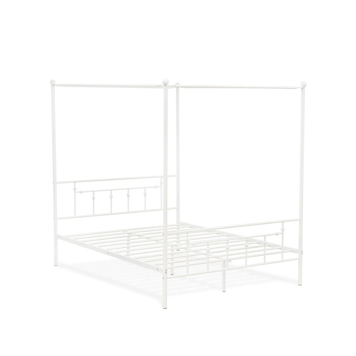 EAST WEST FURNITURE - ATQCWHI - Anniston Queen Bed with Luxurious Style Headboard and Footboard - Canopy Metal Frame in Powder Coating Linen white