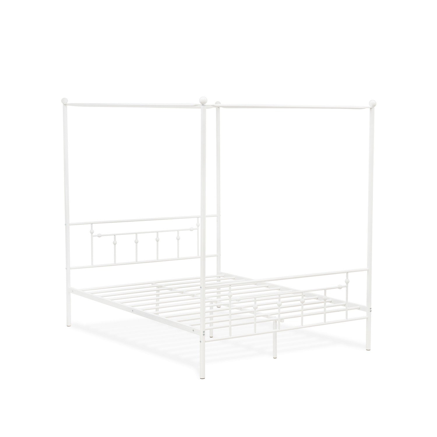 EAST WEST FURNITURE - ATQCWHI - Anniston Queen Bed with Luxurious Style Headboard and Footboard - Canopy Metal Frame in Powder Coating Linen white