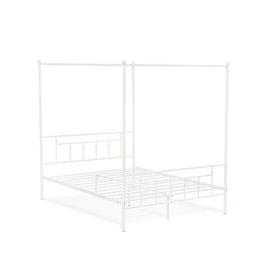 EAST WEST FURNITURE - ATQCWHI - Anniston Queen Bed with Luxurious Style Headboard and Footboard - Canopy Metal Frame in Powder Coating Linen white