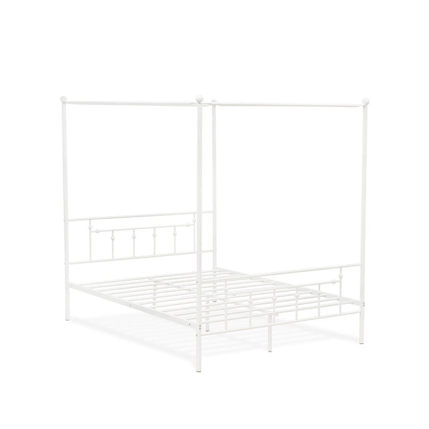 EAST WEST FURNITURE - ATQCWHI - Anniston Queen Bed with Luxurious Style Headboard and Footboard - Canopy Metal Frame in Powder Coating Linen white