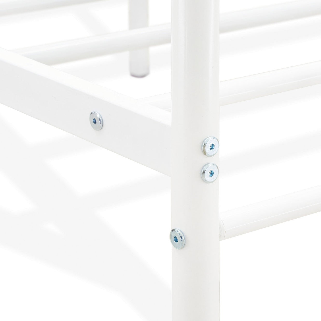 EAST WEST FURNITURE - ATQCWHI - Anniston Queen Bed with Luxurious Style Headboard and Footboard - Canopy Metal Frame in Powder Coating Linen white