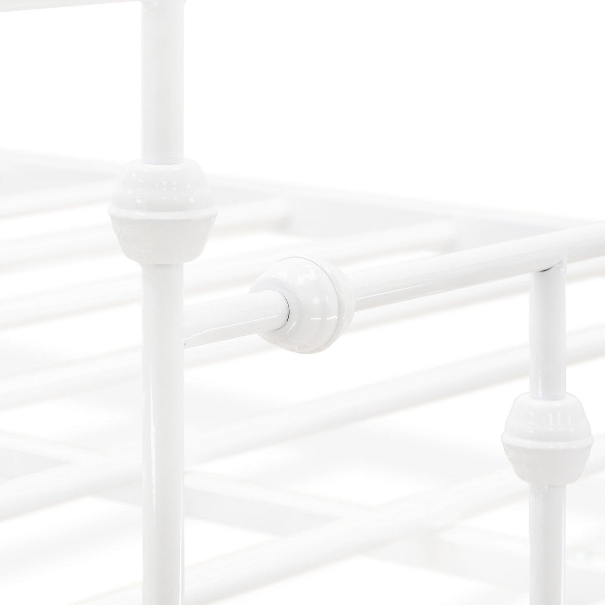 EAST WEST FURNITURE - ATQCWHI - Anniston Queen Bed with Luxurious Style Headboard and Footboard - Canopy Metal Frame in Powder Coating Linen white