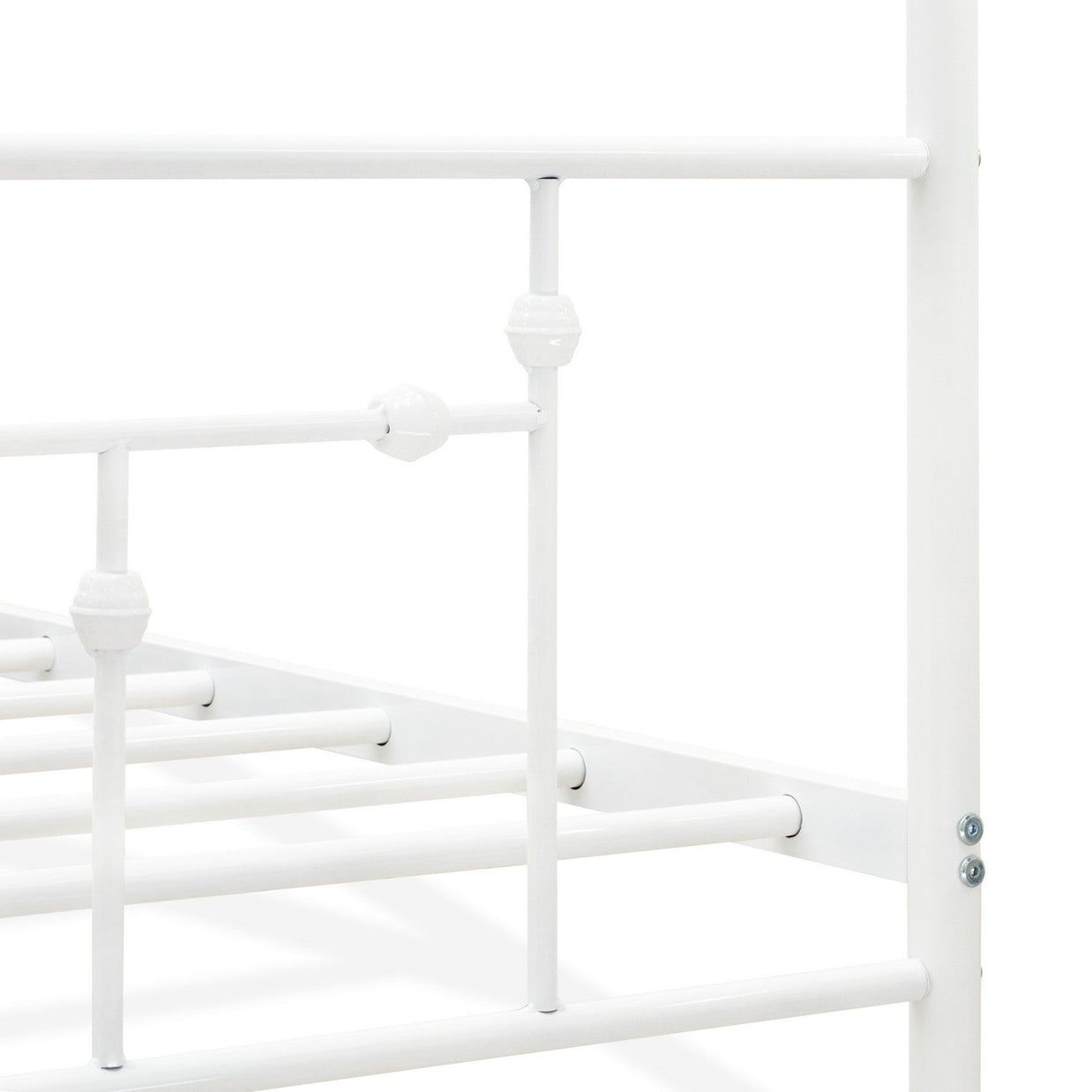 EAST WEST FURNITURE - ATQCWHI - Anniston Queen Bed with Luxurious Style Headboard and Footboard - Canopy Metal Frame in Powder Coating Linen white