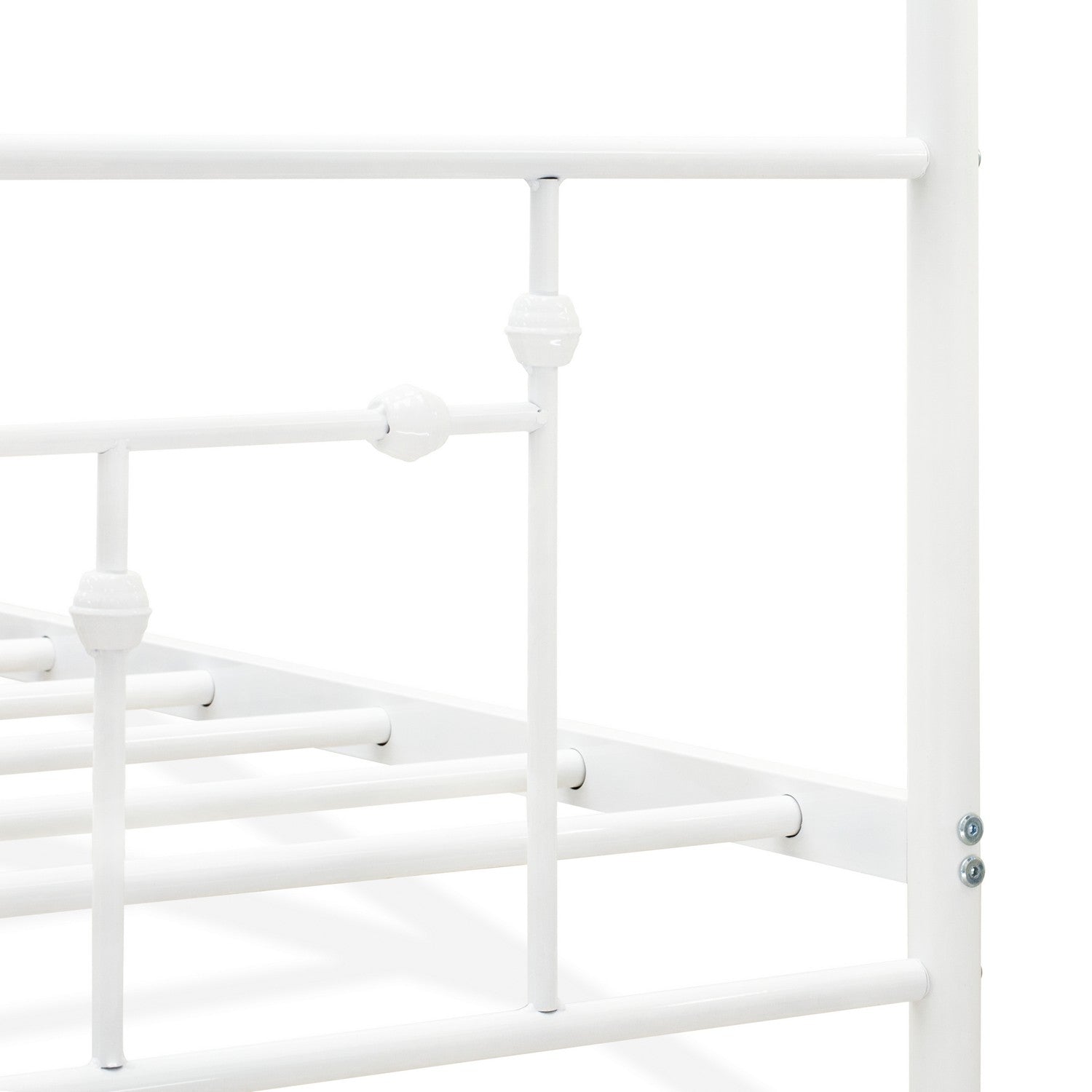 EAST WEST FURNITURE - ATQCWHI - Anniston Queen Bed with Luxurious Style Headboard and Footboard - Canopy Metal Frame in Powder Coating Linen white
