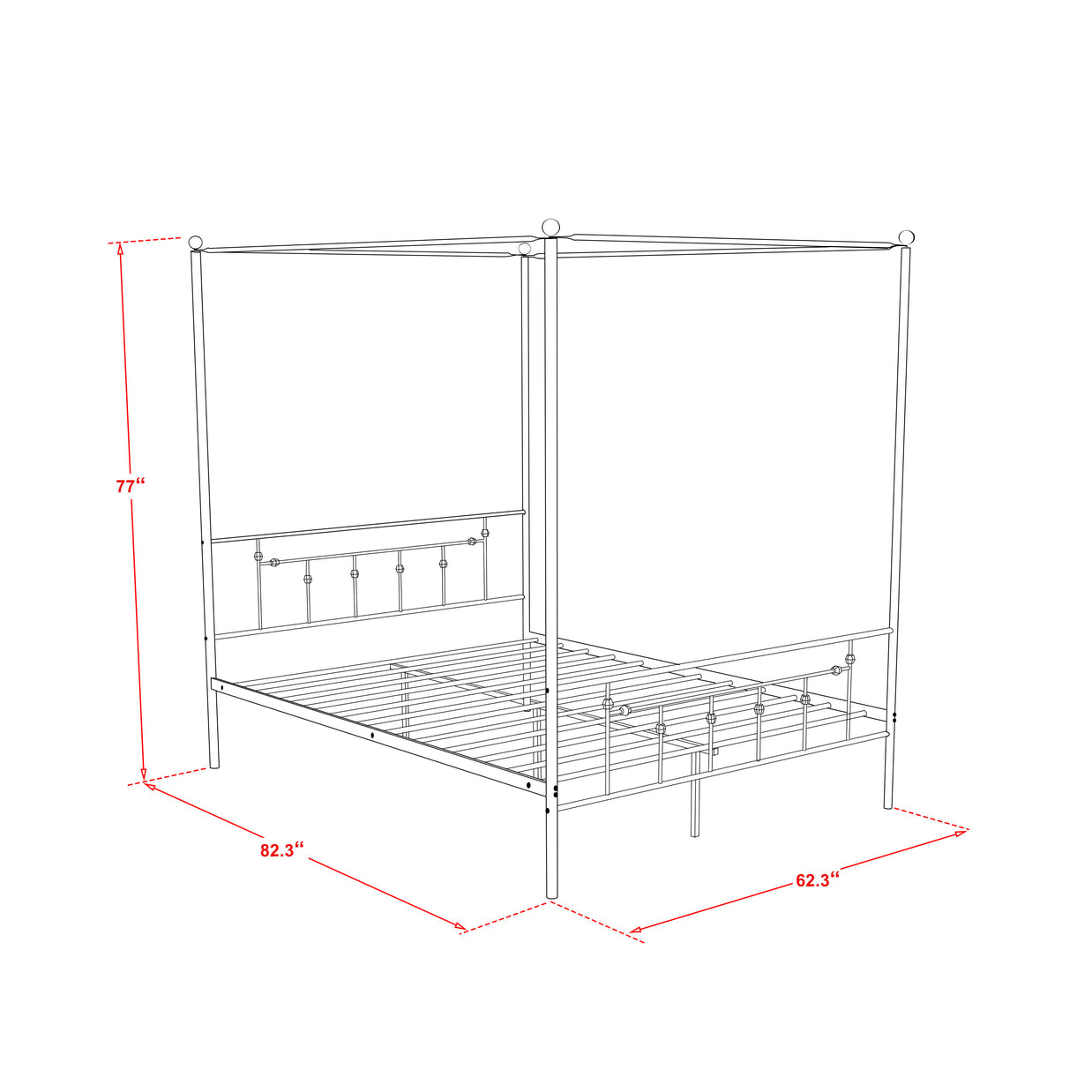 EAST WEST FURNITURE - ATQCWHI - Anniston Queen Bed with Luxurious Style Headboard and Footboard - Canopy Metal Frame in Powder Coating Linen white