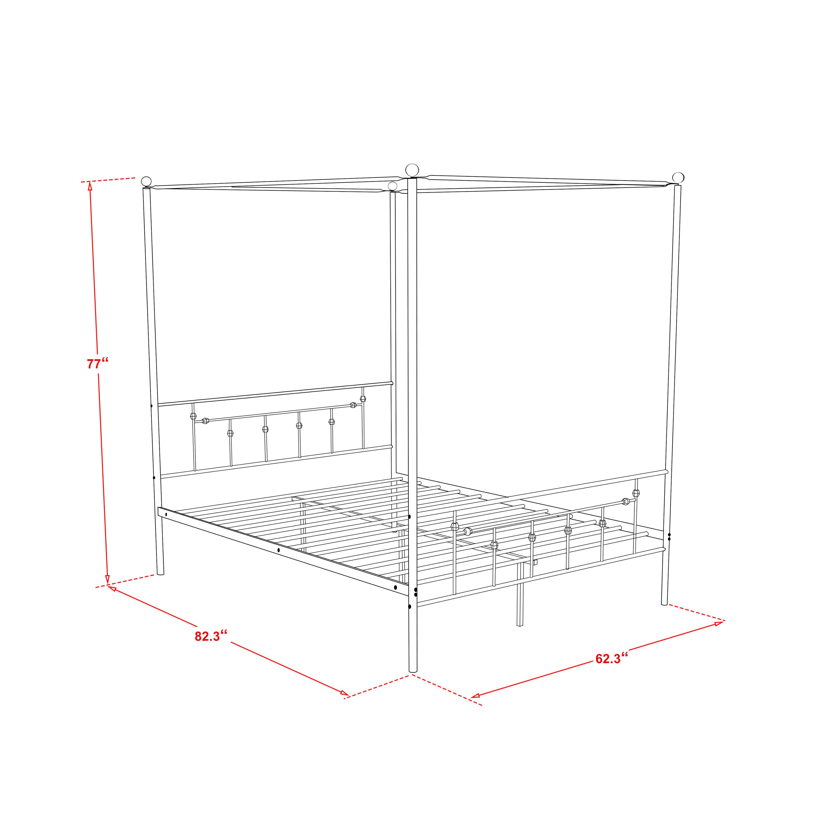 EAST WEST FURNITURE - ATQCWHI - Anniston Queen Bed with Luxurious Style Headboard and Footboard - Canopy Metal Frame in Powder Coating Linen white