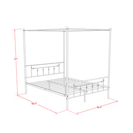 EAST WEST FURNITURE - ATQCWHI - Anniston Queen Bed with Luxurious Style Headboard and Footboard - Canopy Metal Frame in Powder Coating Linen white