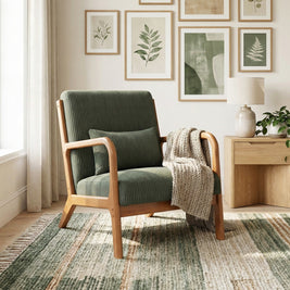 Accent Chair Corduroy Upholstered Lounge Chair with Lumbar Pillow