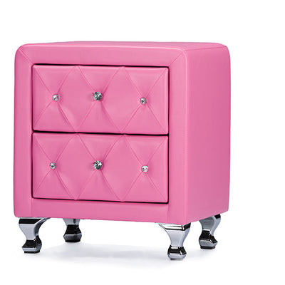 Baxton Studio Stella Crystal Tufted Pink Leather Modern Nightstand