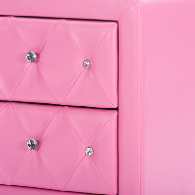 Baxton Studio Stella Crystal Tufted Pink Leather Modern Nightstand