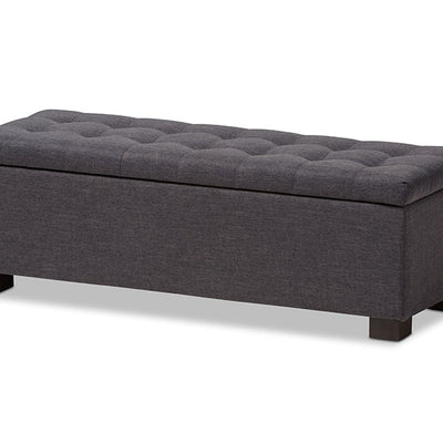 Baxton Studio Roanoke Modern and Contemporary Dark Grey Fabric Upholstered Grid-Tufting Storage Ottoman Bench