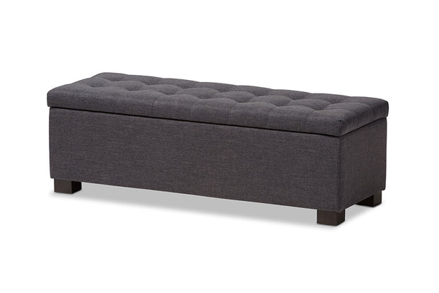Baxton Studio Roanoke Modern and Contemporary Dark Grey Fabric Upholstered Grid-Tufting Storage Ottoman Bench