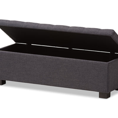 Baxton Studio Roanoke Modern and Contemporary Dark Grey Fabric Upholstered Grid-Tufting Storage Ottoman Bench