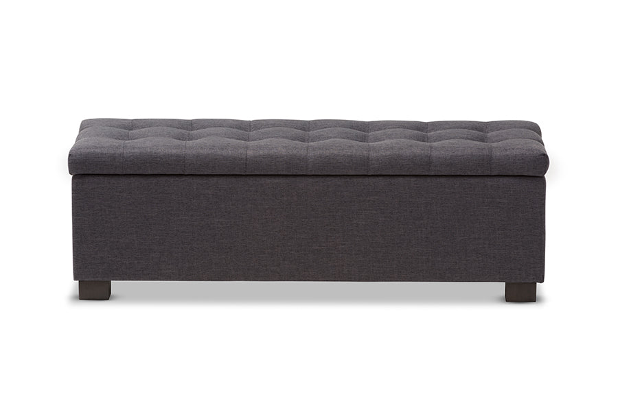 Baxton Studio Roanoke Modern and Contemporary Dark Grey Fabric Upholstered Grid-Tufting Storage Ottoman Bench