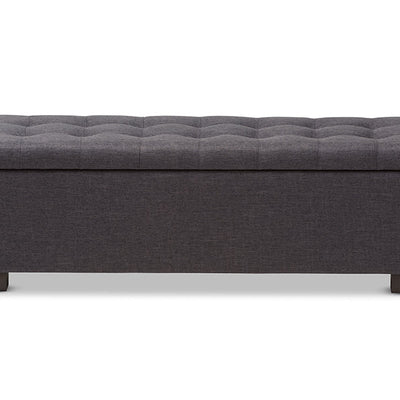 Baxton Studio Roanoke Modern and Contemporary Dark Grey Fabric Upholstered Grid-Tufting Storage Ottoman Bench