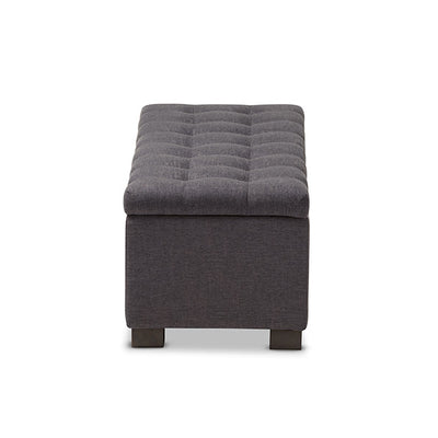 Baxton Studio Roanoke Modern and Contemporary Dark Grey Fabric Upholstered Grid-Tufting Storage Ottoman Bench