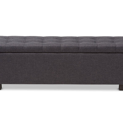 Baxton Studio Roanoke Modern and Contemporary Dark Grey Fabric Upholstered Grid-Tufting Storage Ottoman Bench