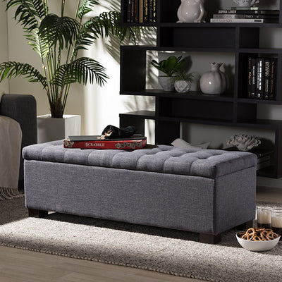 Baxton Studio Roanoke Modern and Contemporary Dark Grey Fabric Upholstered Grid-Tufting Storage Ottoman Bench