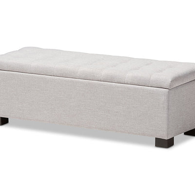 Baxton Studio Roanoke Modern and Contemporary Grayish Beige Fabric Upholstered Grid-Tufting Storage Ottoman Bench