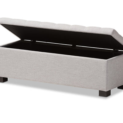 Baxton Studio Roanoke Modern and Contemporary Grayish Beige Fabric Upholstered Grid-Tufting Storage Ottoman Bench