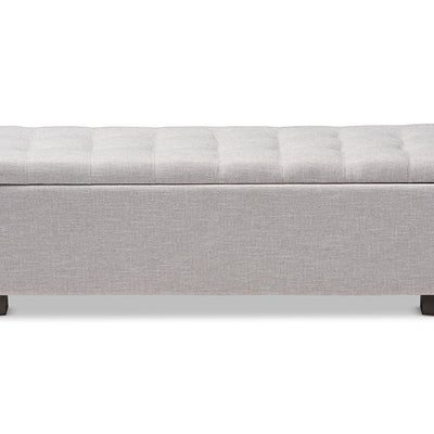 Baxton Studio Roanoke Modern and Contemporary Grayish Beige Fabric Upholstered Grid-Tufting Storage Ottoman Bench