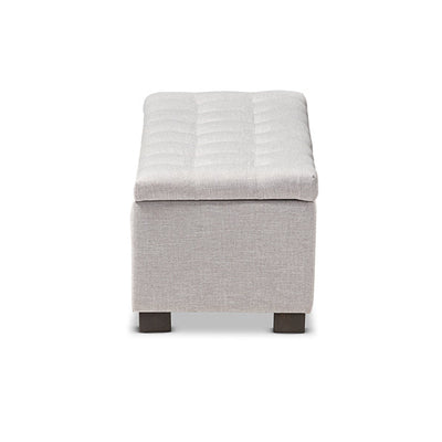 Baxton Studio Roanoke Modern and Contemporary Grayish Beige Fabric Upholstered Grid-Tufting Storage Ottoman Bench