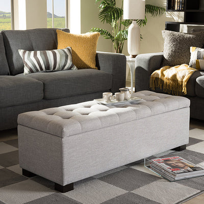Baxton Studio Roanoke Modern and Contemporary Grayish Beige Fabric Upholstered Grid-Tufting Storage Ottoman Bench