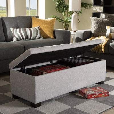 Baxton Studio Roanoke Modern and Contemporary Grayish Beige Fabric Upholstered Grid-Tufting Storage Ottoman Bench