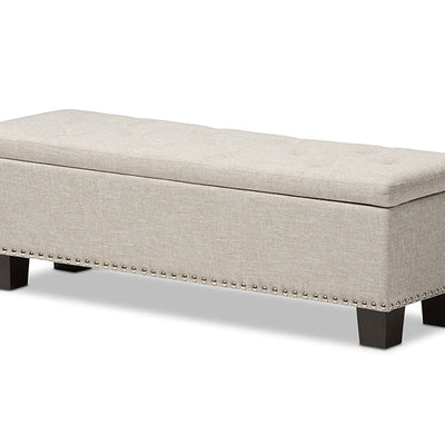 Baxton Studio Hannah Modern and Contemporary Beige Fabric Upholstered Button-Tufting Storage Ottoman Bench